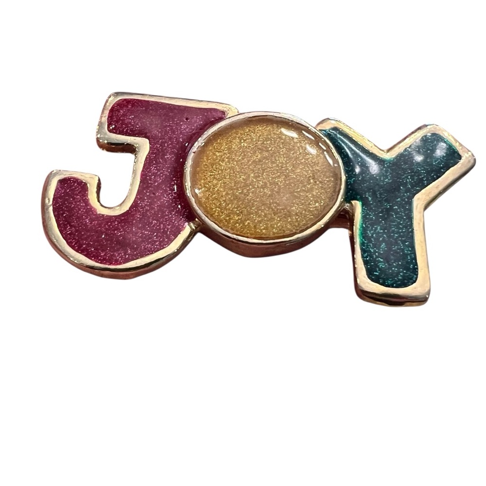 JOY Holiday Christmas Multicolor Enamel‎ Letters Lapel Pin Brooch Festive Signed